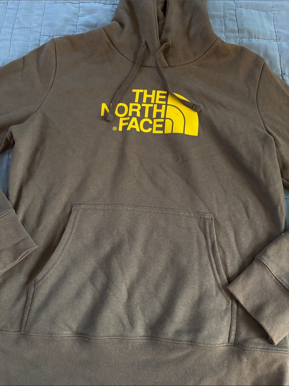 The North Face grey Pullover Hoodie with Yellow Logo